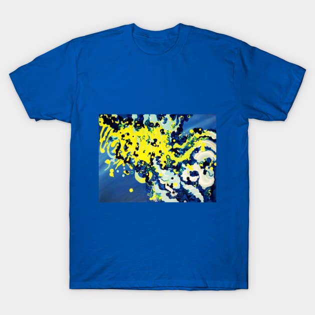 Blue Yellow Liquid Art T-Shirt by Encino